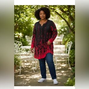 Serengeti Black and Red Pintuck Patterned Tunic